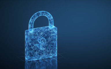 Lock with blue lines background, 3d rendering.