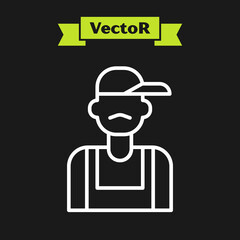 White line Plumber icon isolated on black background. Vector