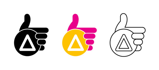 Geometric triangle shape card in palm. Deliver triangle sign vector icon set. Silhouette, colored, linear icon set. Logo-web, icon design element.