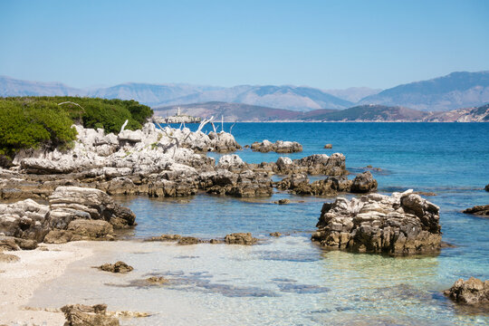 Amazing scenery by the sea in Erimitis forest, north-east Corfu, Greece