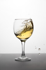 Wineglass with white wine with splash