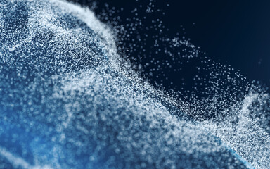 Colored particles with blue background, 3d rendering.