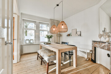 Modern dining room interior with furniture at home