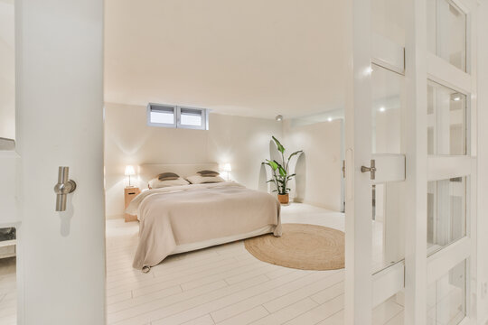 Contemporary bedroom interior with bed at home