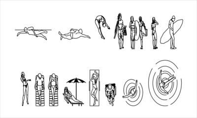 Vector Sketch Design of People at the pool or at the beach