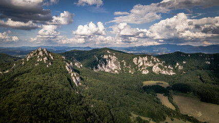 Aerial view of the Sulov rocks nature reserve in the village of Sulov in Slovakia