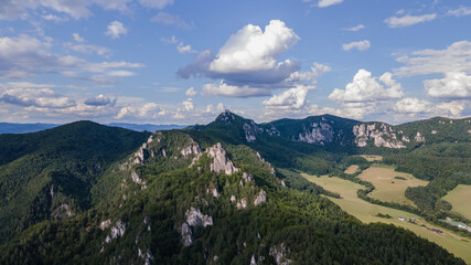 Fototapeta premium Aerial view of the Sulov rocks nature reserve in the village of Sulov in Slovakia