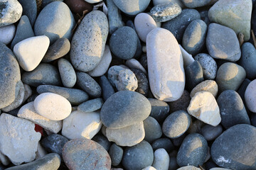 Fototapeta na wymiar Grey pebble stones on the beach.