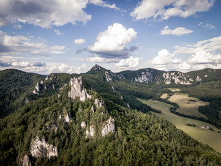 Aerial view of the Sulov rocks nature reserve in the village of Sulov in Slovakia