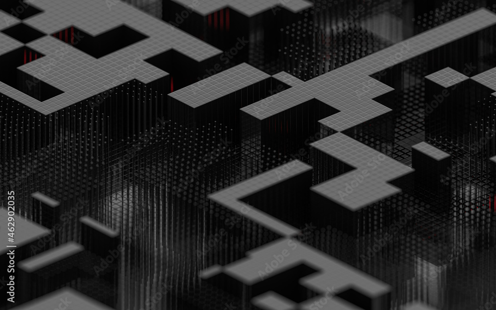 Poster cubes and abstract geometries, 3d rendering.