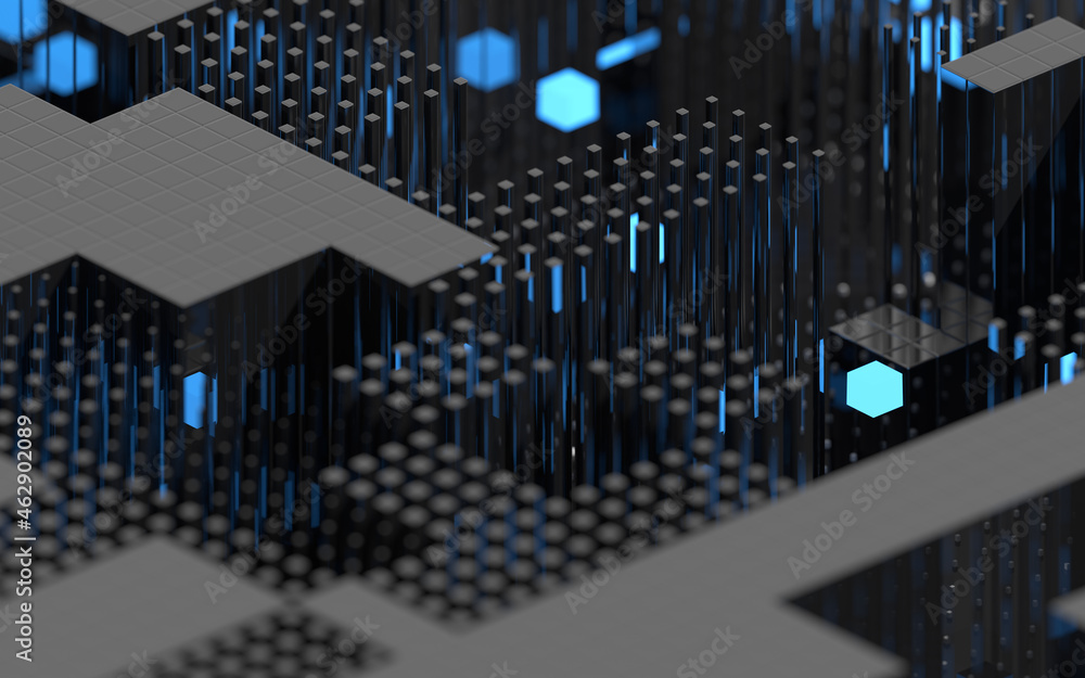 Poster cubes and abstract geometries, 3d rendering.