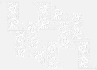 Obraz premium An ornament made of individual patterned fragments. White figures on a gray background. Abstraction. A resource for printing on paper or fabric, decorative background.