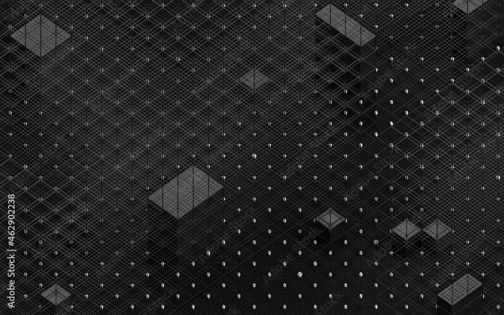 Poster cubes and abstract geometries, 3d rendering.