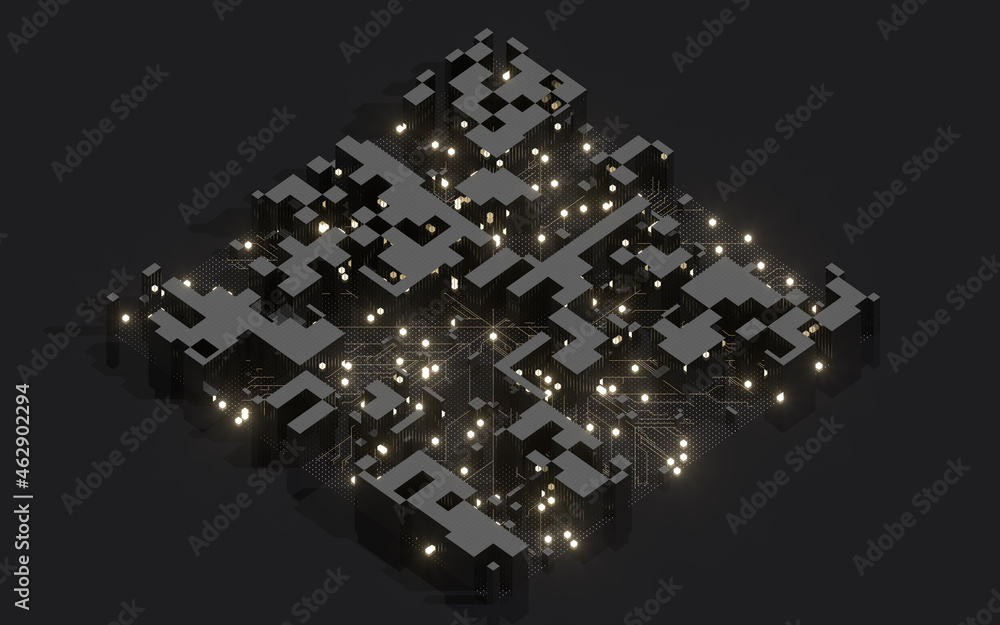 Poster cubes and abstract geometries, 3d rendering.
