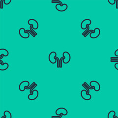 Blue line Human kidneys icon isolated seamless pattern on green background. Vector
