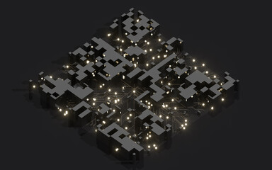 Cubes and abstract geometries, 3d rendering.