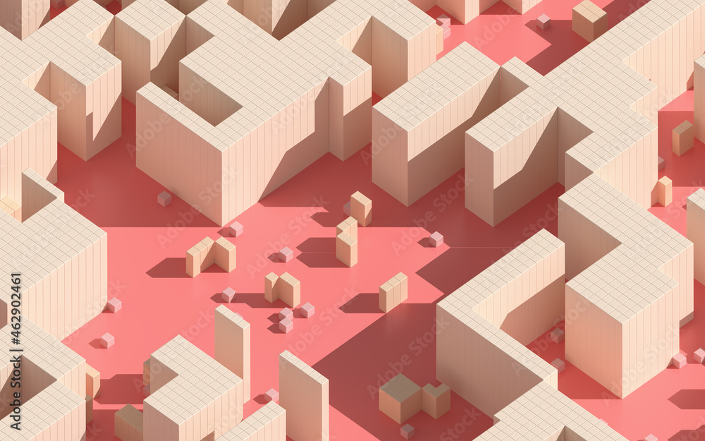 Poster cubes and abstract geometries, 3d rendering.