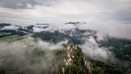 Aerial view of the Sulov rocks nature reserve in the village of Sulov in Slovakia