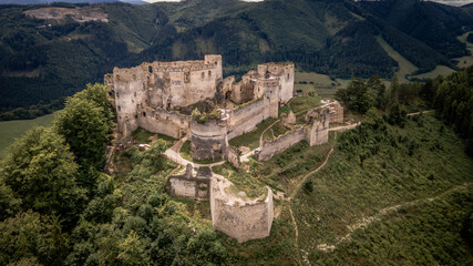 Fototapeta na wymiar Aerial view of the castle in the village of Lietava in Slovakia
