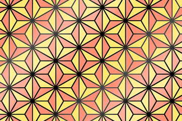 麻の葉模様のステンドグラス背景　横位置　オレンジ