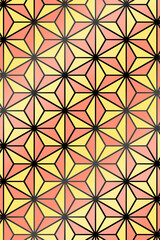 麻の葉模様のステンドグラス背景　縦位置　オレンジ