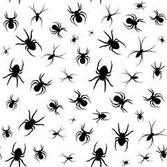 Spiders on a white background. Halloween texture for wallpaper, file, web page background, surface texture.
