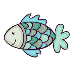 Cute happy funny fish. Vector cartoon character