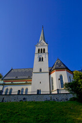 view of church in the village in bled, slovenia