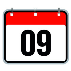 Calendar, day 09, number nine, realistic vector icon with red border on a white background. 