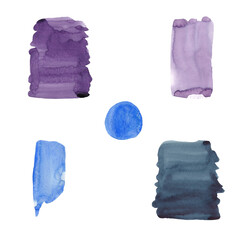 Abstract drawing of watercolor blue, violet and grey stain on white background. Watercolor texture. Background. Isolated