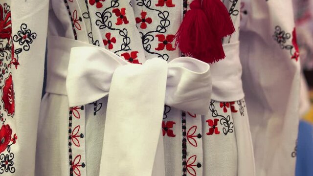 Traditional national white and red womens dress.
