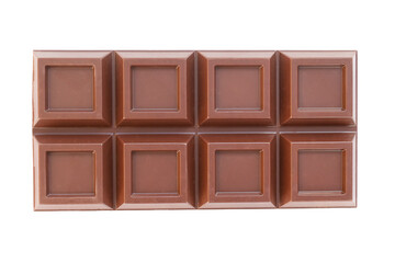 Whole bar of chocolate on white background, chocolate isolate top view