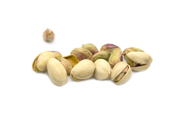 Green pistachios isolated on a white background.