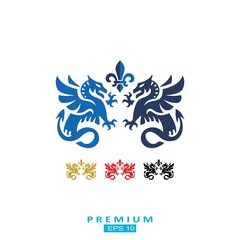 Heraldic design, vector vintage emblem made with graceful mythologi illustration, imperial crown and Lily flower royal symbol. 