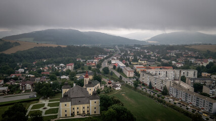 Aerial view of the town of Hanusovce nad Toplou in Slovakia