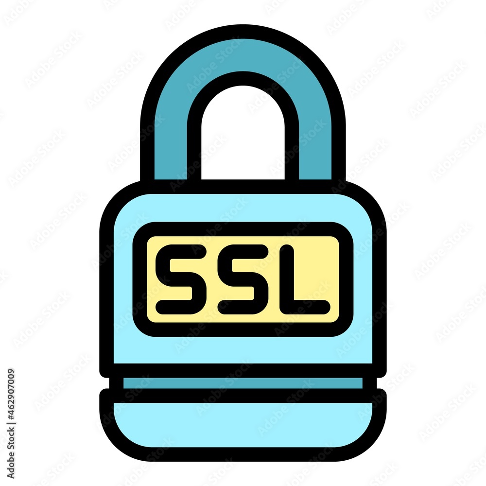 Poster lock ssl icon. outline lock ssl vector icon color flat isolated