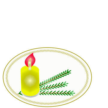 Kerze mit Zweigen und Platzdeckchen, Vektor, Advent, Weihnacht