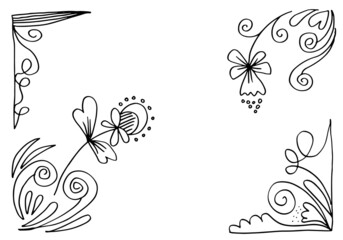 Set of border, brush, frame in doodle style.vector illustration. 