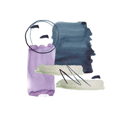 Abstract drawing of watercolor  violet and grey stain on white background. Watercolor texture. Background. Abstract modern print. Wall art. Isolated