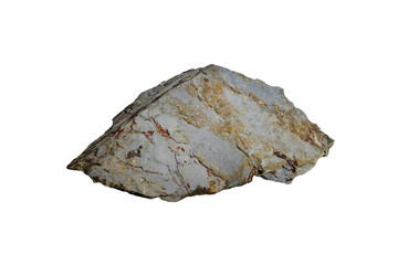 Raw specimen of black shale sedimentary rock isolated on white background.
