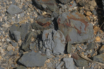 Sample of natural shale sedimentary rock. Shale is a fine-grained sedimentary rock that forms from the compaction of silt and clay-size mineral particles that we commonly call mud.