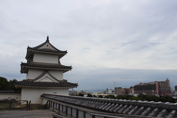 Fototapeta na wymiar 明石城と明石海峡大橋 Akashi Castle and the Akashi Kaikyo Bridge