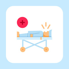 Patient in sick bed icon vector with flat color style isolated on white background. Vector illustration man sign symbol icon concept for medical, hospital, web, apps, technology and project