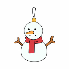 Snowman christmas toy in cartoon style. Vector illustration isolated on white background