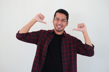 Adult Asian man pointing his self with proud expression