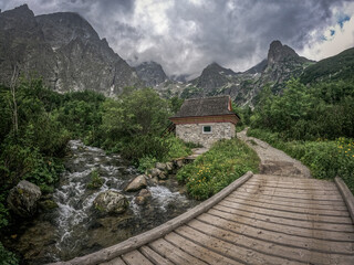 Fototapeta na wymiar A view of the lake Zelene pleso in the High Tatras in Slovakia