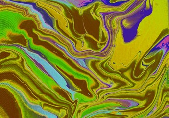 Abstract background of green-brown-yellow marble. The lines and waves of acrylic paint create an interesting structure. Background for web design, fabric, design, laptop case.