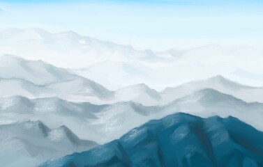 Mountain landscape background. Minimal landscape art with watercolor brush art texture. Abstract art wallpaper for prints, Art Decoration, wall arts and canvas prints © Irina Shi