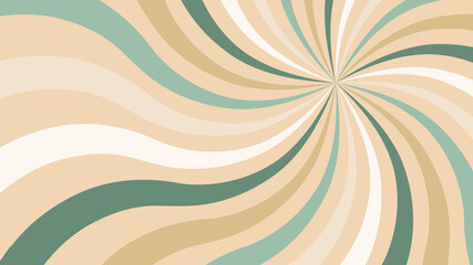 Retro background with color sunburst or starburst. Pattern with vintage color palette, swirl stripes. Vector illustration of 60s.
