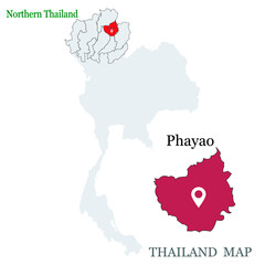 Maps of Thailand with white maps pin on Phayao Province of North Thailand